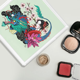 Asian Geisha Dragon Cherry Blossoms Blue Acrylic Tray
