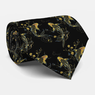 Asian gilded fish neck tie