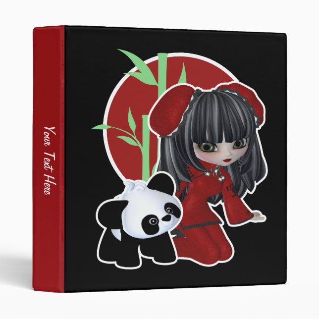 Asian Girl and Pet Panda 3 Ring Binder (Front/Spine)