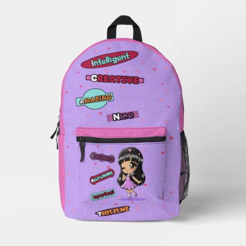 Asian Girl and Positive Words Printed Backpack