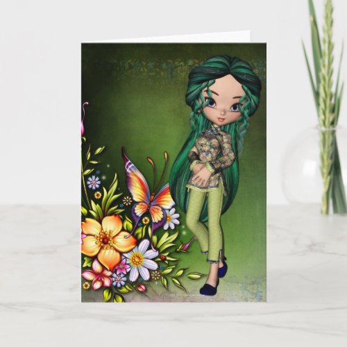 Asian Girl Beautiful Flowers Blank Greeting Card 7