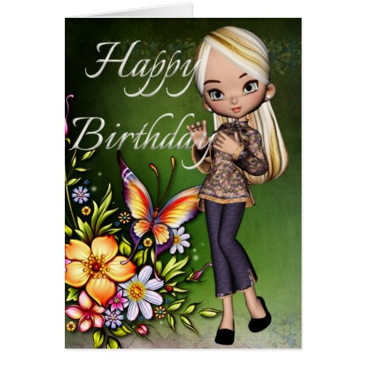 Asian Girl Beautiful Flowers Happy Birthday Card 4 | Zazzle