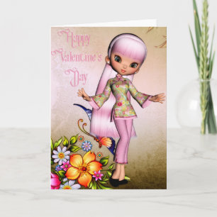 Asian Girl Happy Valentine's Day Greeting Card 3