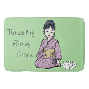 Asian Girl in Pink-Mauve Kimono Bathroom Mat
