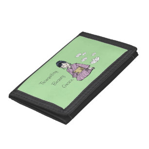 Asian Girl in Pink-Mauve Kimono Lotus Custom Tri-fold Wallet