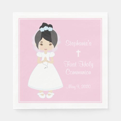 Asian Girl Personalized Holy Communion Napkins