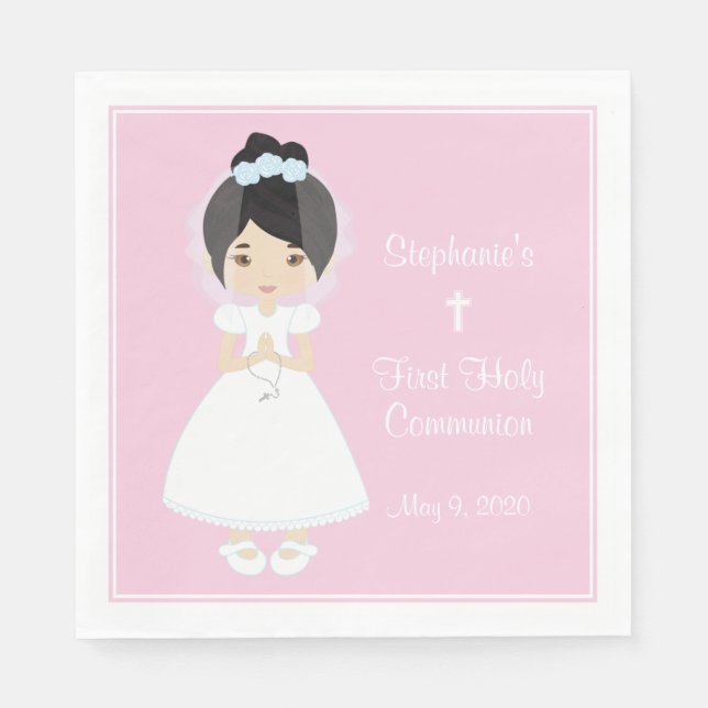 Asian Girl Personalized Holy Communion Napkins (Front)