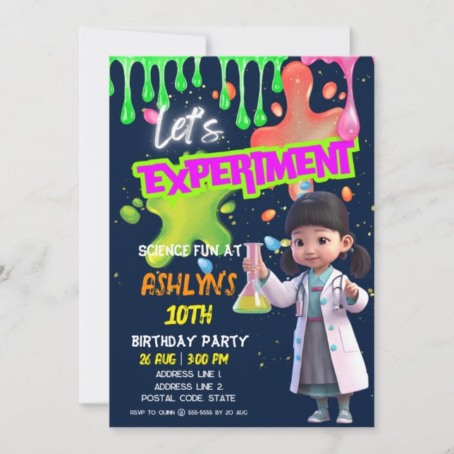 Asian Girl Scientist STEM Experiment Birthday Invitation (Front)
