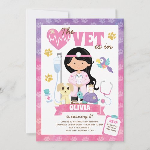 Asian Girl Vet Birthday Party Invitation