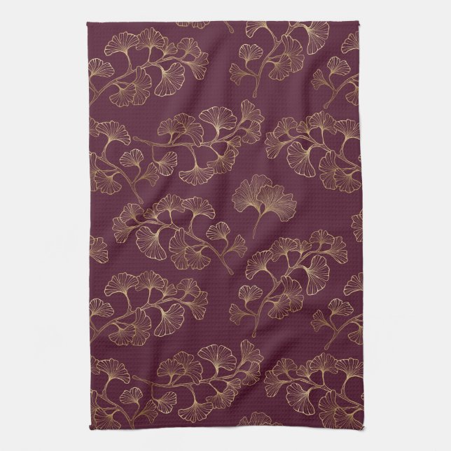 Asian Gold Botanical Pattern Kitchen Towel (Vertical)
