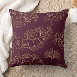 Asian Gold Botanical Pattern Throw Pillow