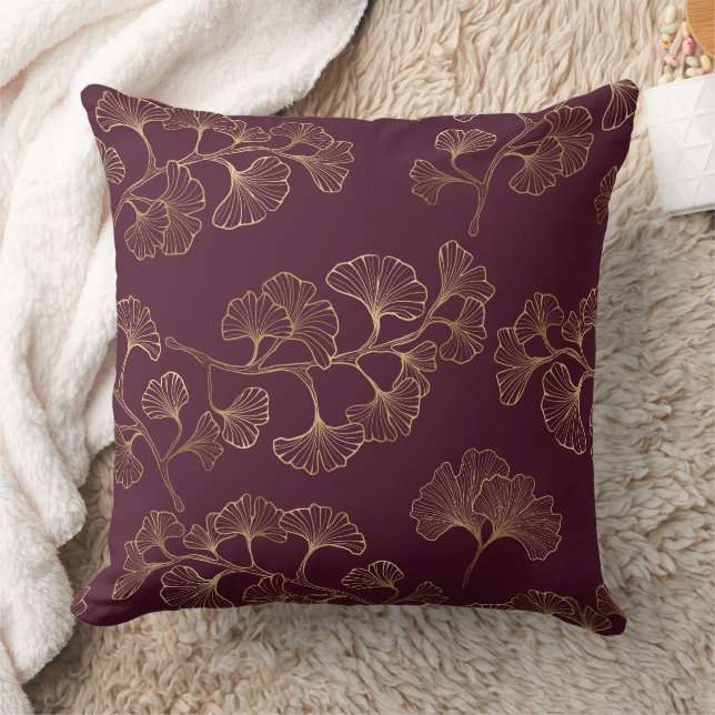 Asian Gold Botanical Pattern Throw Pillow (Blanket)