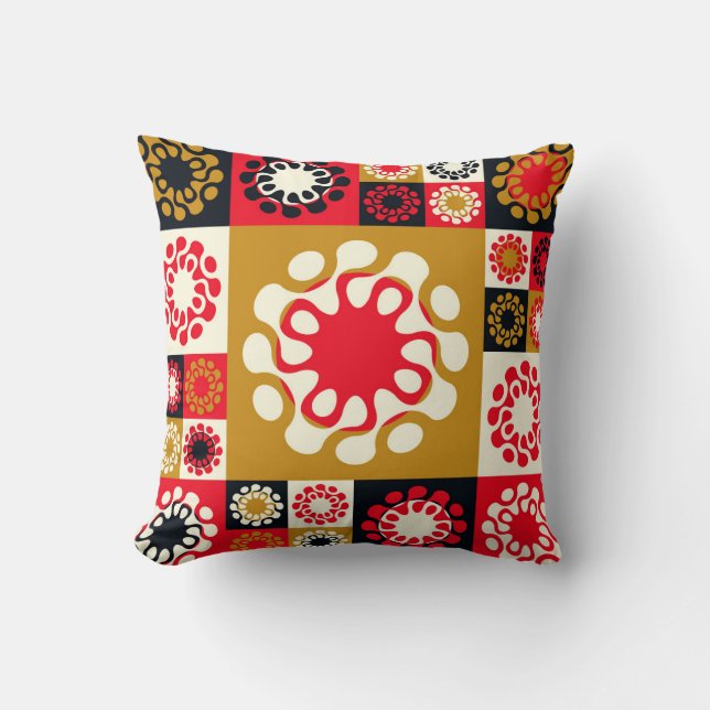 Asian Gold Red Mosaic, Ethnic Style. Throw Pillow (Front)