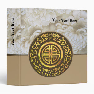 Asian Golnd Dragons White Mums 3 Ring Binder