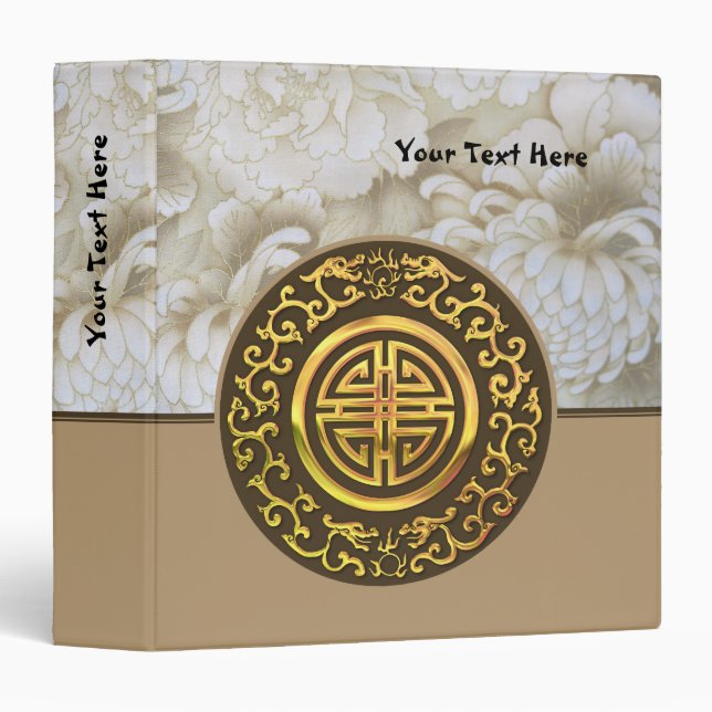 Asian Golnd Dragons White Mums 3 Ring Binder (Front/Spine)