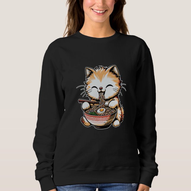 Asian Graphics, Ramen Cat Kawaii Anime Japanese Sweatshirt (Front)