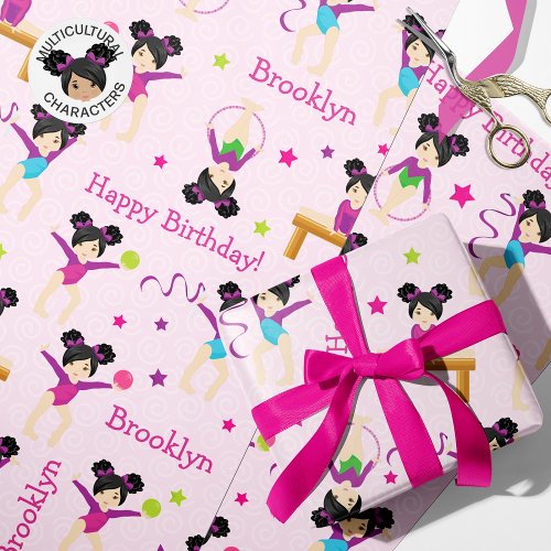 Asian Gymnastics Birthday Wrapping Paper
