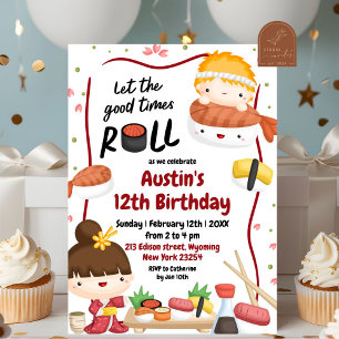 Asian Hibachi Sushi Kids Birthday Invitation