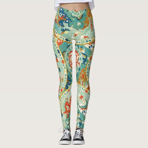 Asian Horse Lime Green and Blue Pattern Leggings