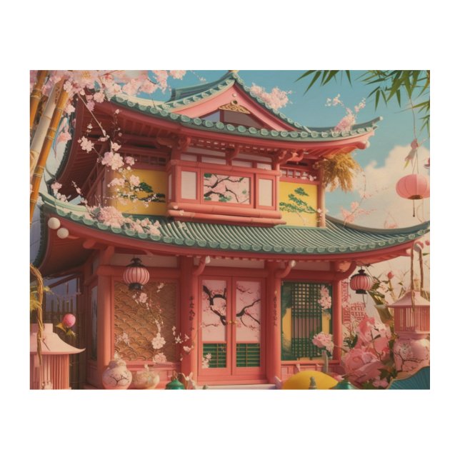 Asian House Wood Wall Art (Front)
