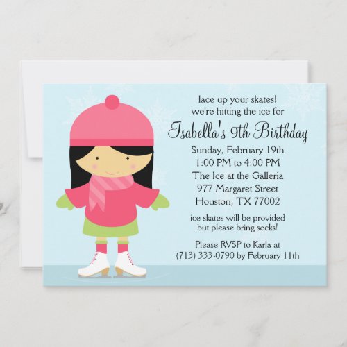 Asian Ice Skating Birthday Party Custom Announcements