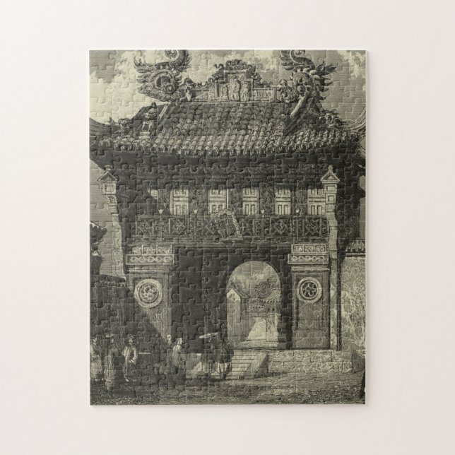 Asian Imperial Temple in Black & White Jigsaw Puzzle (Vertical)