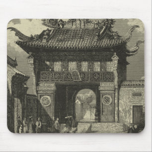 Asian Imperial Temple in Black & White Mouse Pad
