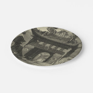 Asian Imperial Temple in Black & White Paper Plates
