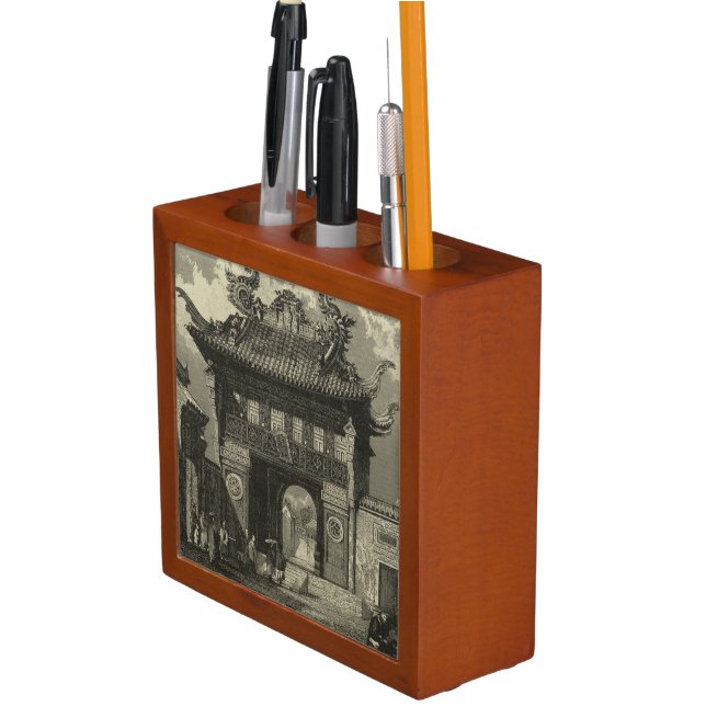 Asian Imperial Temple in Black & White Pencil Holder (In Situ)