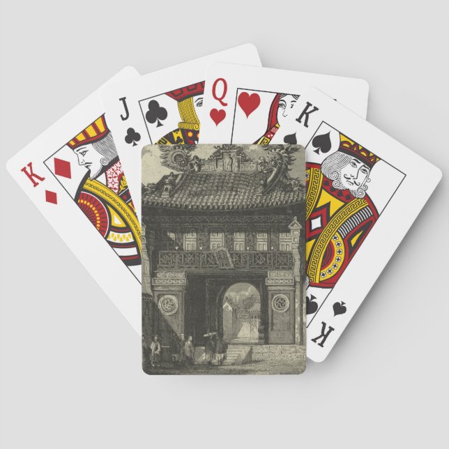 Asian Imperial Temple in Black & White Poker Cards (Back)