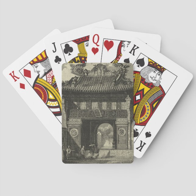 Asian Imperial Temple in Black & White Poker Cards (Back)