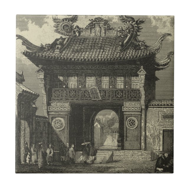 Asian Imperial Temple in Black & White Tile (Front)