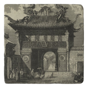 Asian Imperial Temple in Black & White Trivet