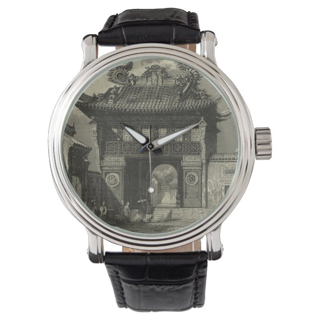 Asian Imperial Temple in Black & White Watch (Front)