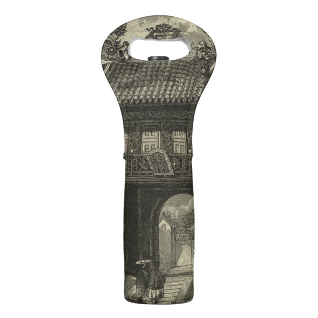 Asian Imperial Temple in Black & White Wine Bag (Back)