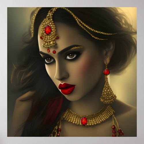 Asian Indian Beautiful woman Exotic gems Jewels Poster