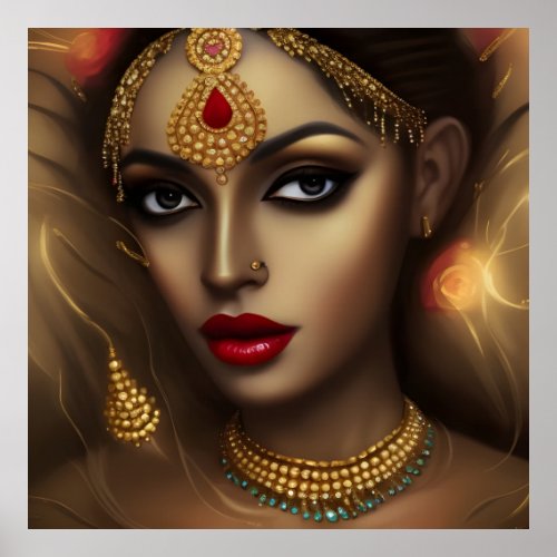 Asian Indian Beautiful woman Exotic red head Jewel Poster