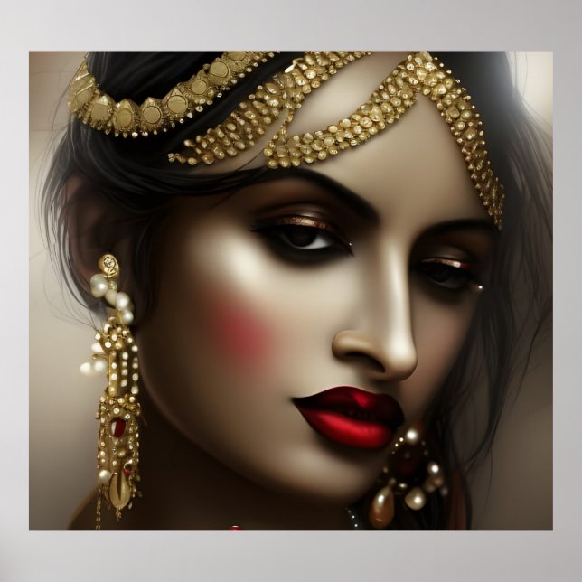 Asian Indian woman Red Lips gold glamorous Poster (Front)