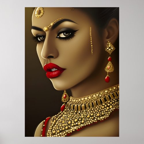 Asian Indian woman Red necklace gold glamorous Poster