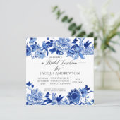 Asian Influence Blue White Floral Bridal Luncheon Invitation (Standing Front)