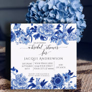 Asian Influence Blue White Floral Bridal Shower Invitation at Zazzle