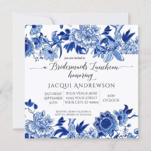 Asian Influence Blue White Floral Bridesmaids Invitation