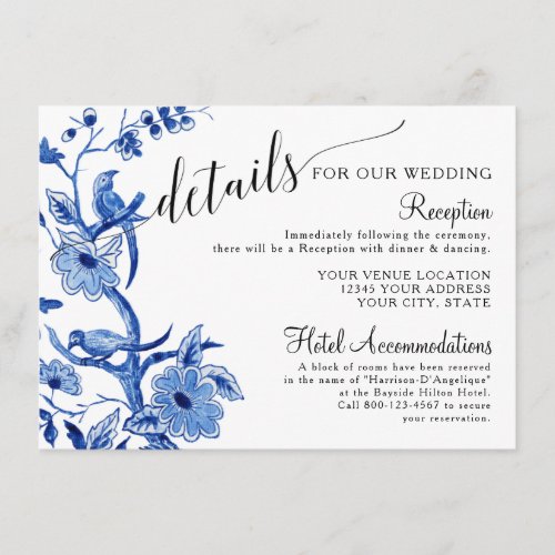 Asian Influence Chinoiserie Blue Wedding Details Enclosure Card