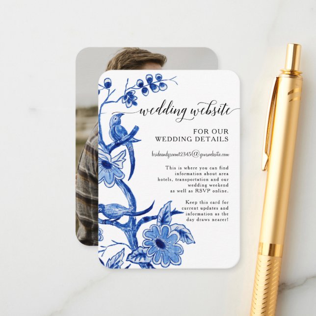 Asian Influence Chinoiserie Blue White Details Enclosure Card (Front/Back In Situ)