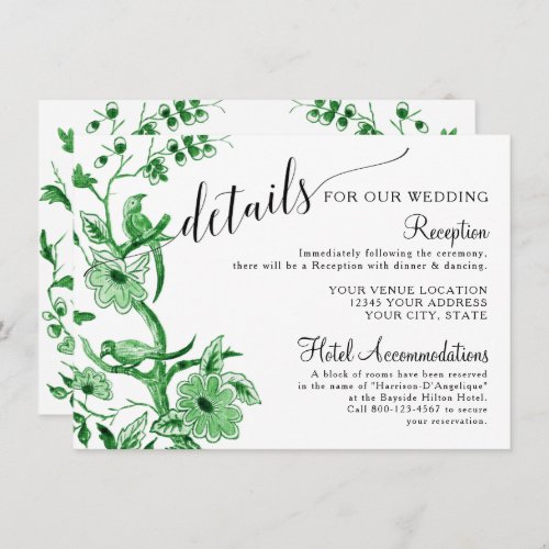 Asian Influence Chinoiserie Green Wedding Details Enclosure Card