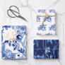 Asian Influence Chinoiserie Navy Blue White Floral Wrapping Paper Sheets