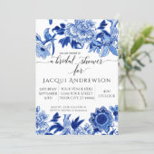 Asian Influence Light Blue Floral 3 Bridal Shower Invitation (Standing Front)