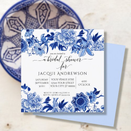 Asian Influence Light Blue Floral Bridal Shower Invitation