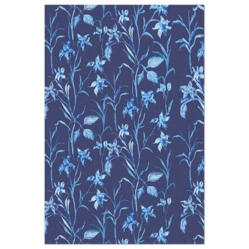 Asian Influence Navy Blue Iris Floral Decoupage Tissue Paper