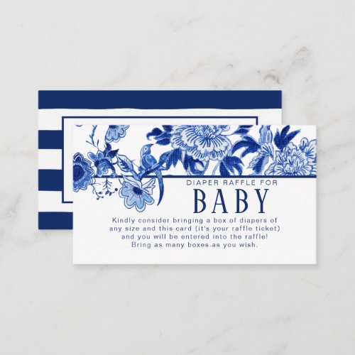 Asian Influence Navy n  Blue Floral Bird Diaper Enclosure Card